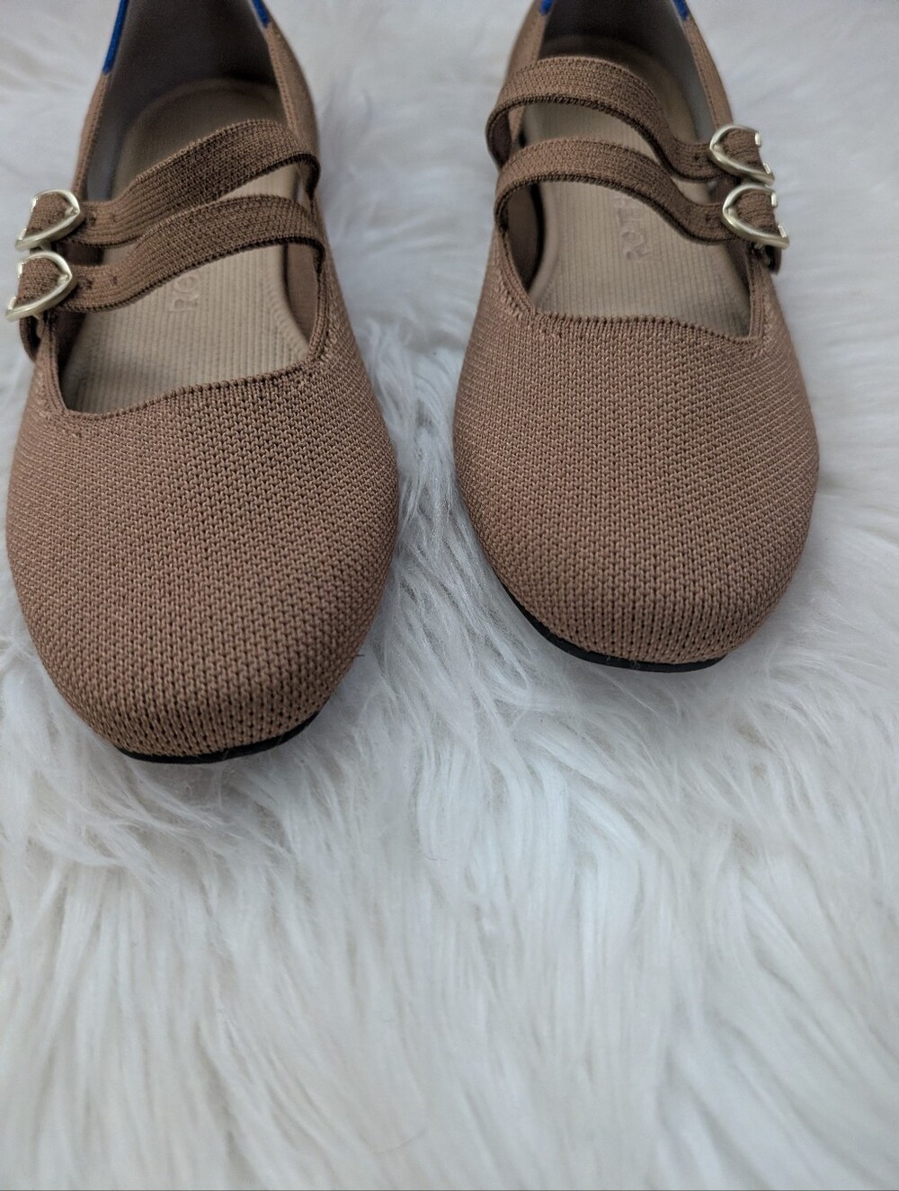 Rothy's Brown Double Buckle Mary Jane Flats Java Chip Brown Tan 5.5 - Picture 2 of 6